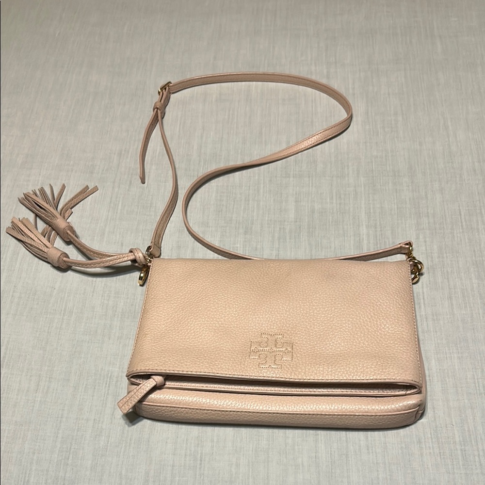 Tory Burch Thea Fold Over Messenger Pink Crossbody Bag with Adjustable Strap - Picture 1 of 10